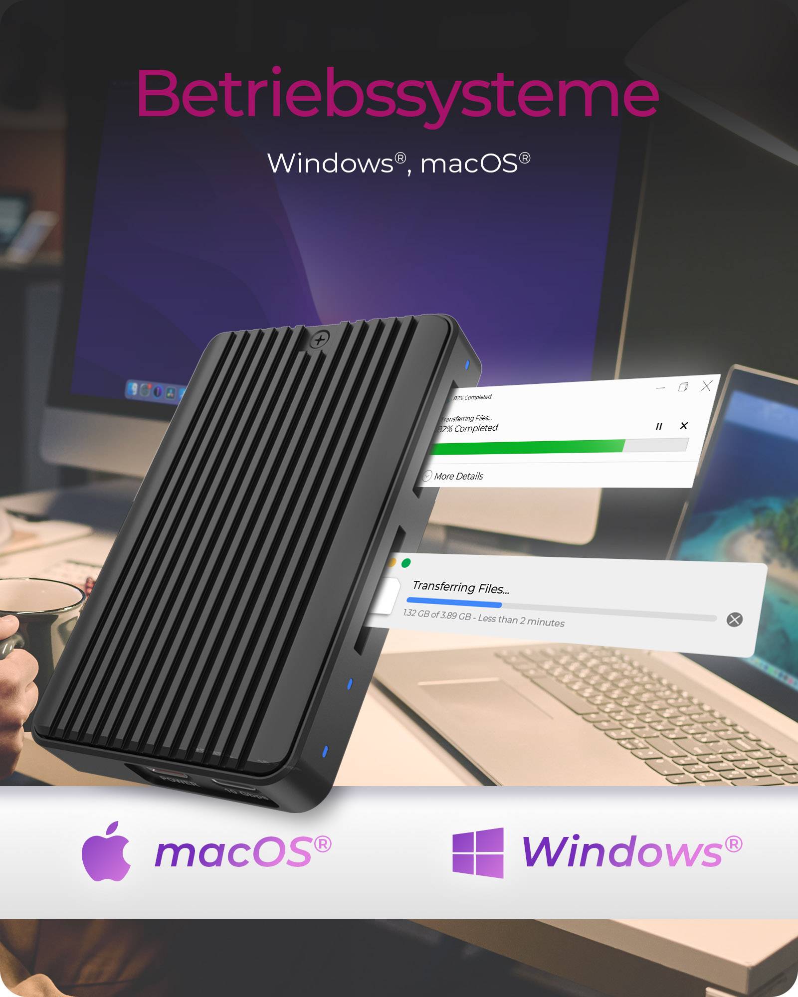 IB-CR602M-C31, M.2 NVMe/SATA SSD Gehäuse mit Kartenleser 2x SD 4.0, Host USB 3.2 Gen 2 Type-C+A 10 Gbit/s-4
