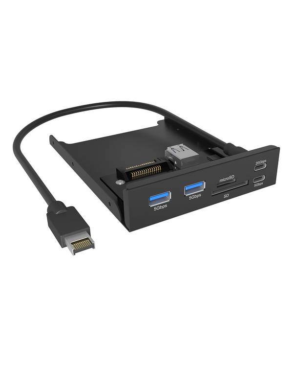 IB-HUB1419-i3, Frontpanel 3,5" USB Hub+Kartenleser, 2x USB-A, 1x USB-C,1x USB-C 20 Gbit/s, 1x SD und 1x microSD 3.0