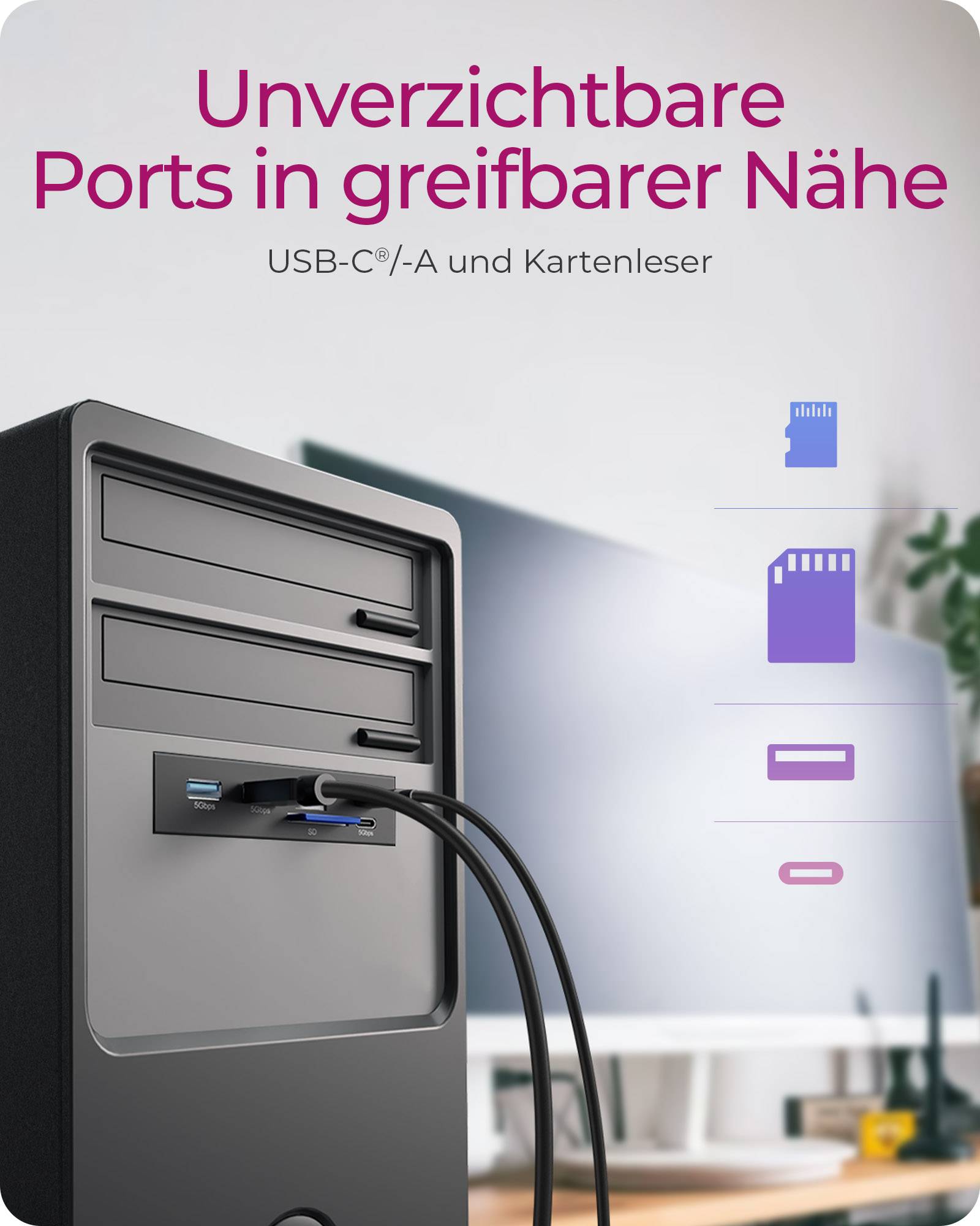 IB-HUB1419-i3, Frontpanel 3,5" USB Hub+Kartenleser, 2x USB-A, 1x USB-C,1x USB-C 20 Gbit/s, 1x SD und 1x microSD 3.0-1
