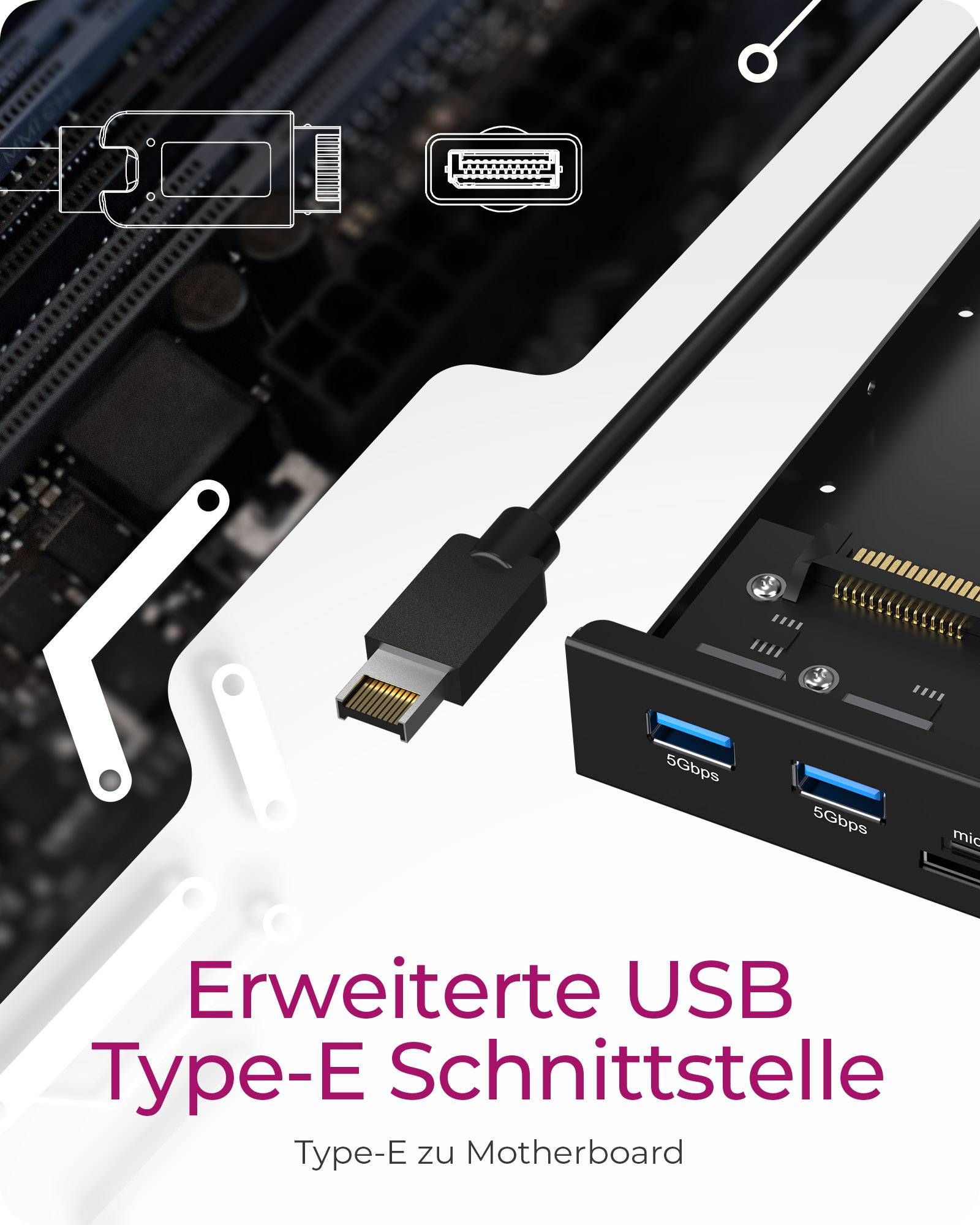 IB-HUB1419-i3, Frontpanel 3,5" USB Hub+Kartenleser, 2x USB-A, 1x USB-C,1x USB-C 20 Gbit/s, 1x SD und 1x microSD 3.0-2