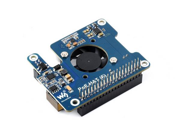 WaveShare Power Over Ethernet HAT (F) for Raspberry Pi 5 with Metal Heatsink Cooling Fan
