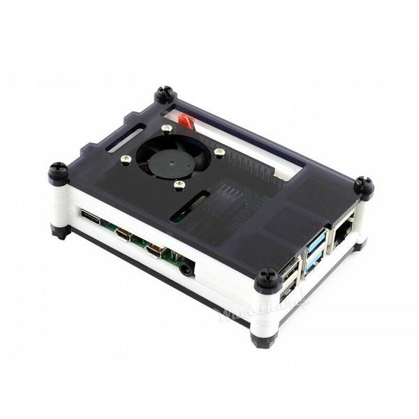 WaveShare Acrylic Case for Raspberry Pi 4 with Cooling Fan Black/White
