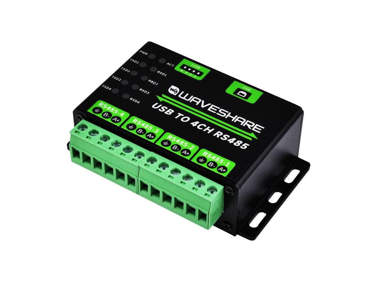 WaveShare Industrial USB to 4CH RS485 Converter Aluminium Alloy Case-0