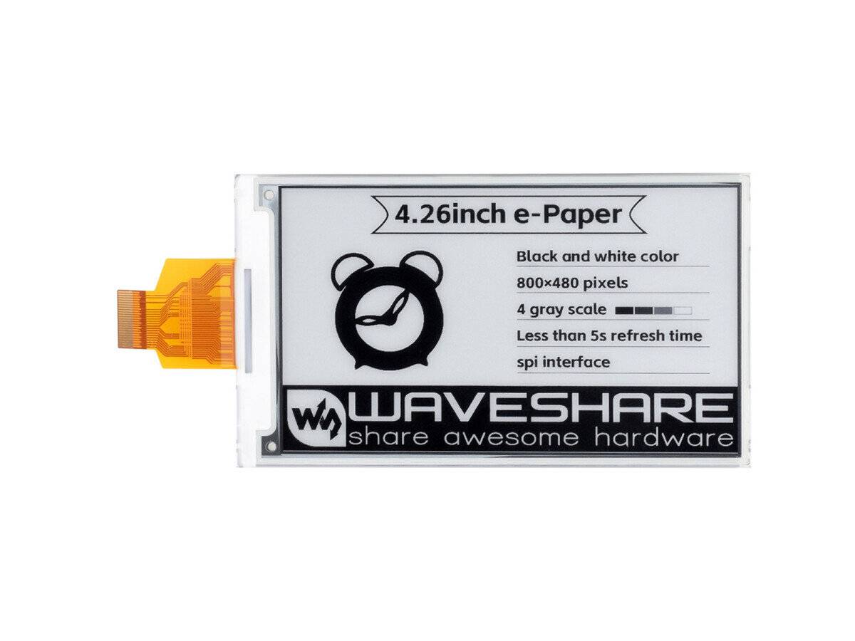 WaveShare 4.26inch E-Paper Raw Display 800x480 Black/White SPI for Raspberry Pi Arduino Jetson Nano-0