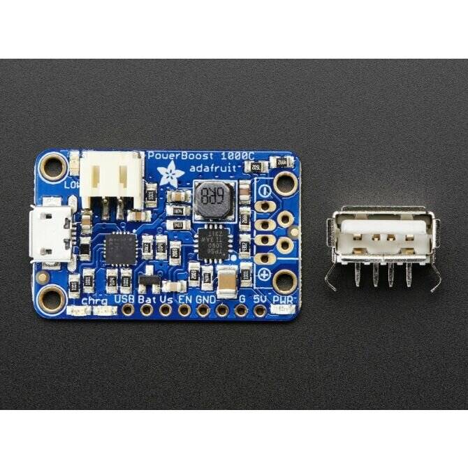 Adafruit PowerBoost 1000 Charger - Rechargeable 5V Lipo USB Boost @ 1A - 1000C for 3.7V LiIon/LiPoly Battery 2465-5