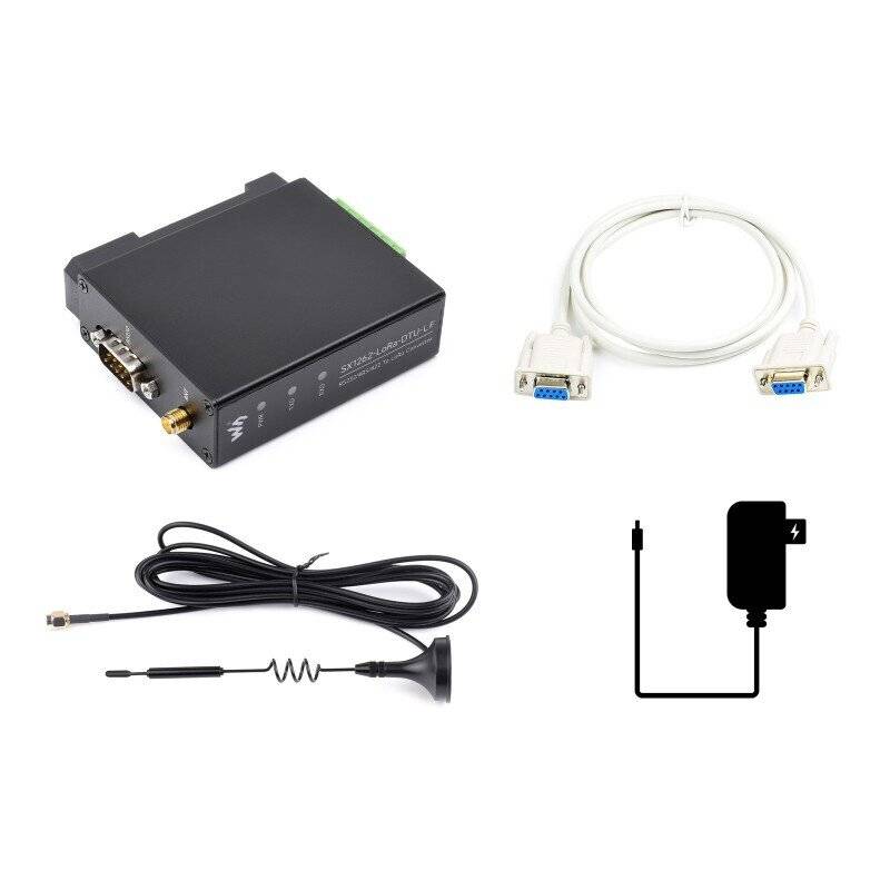 WaveShare Rail-mount SX1262 LoRa Data Transfer Unit LF Version Kit with Power Adapter Serial Cable-0