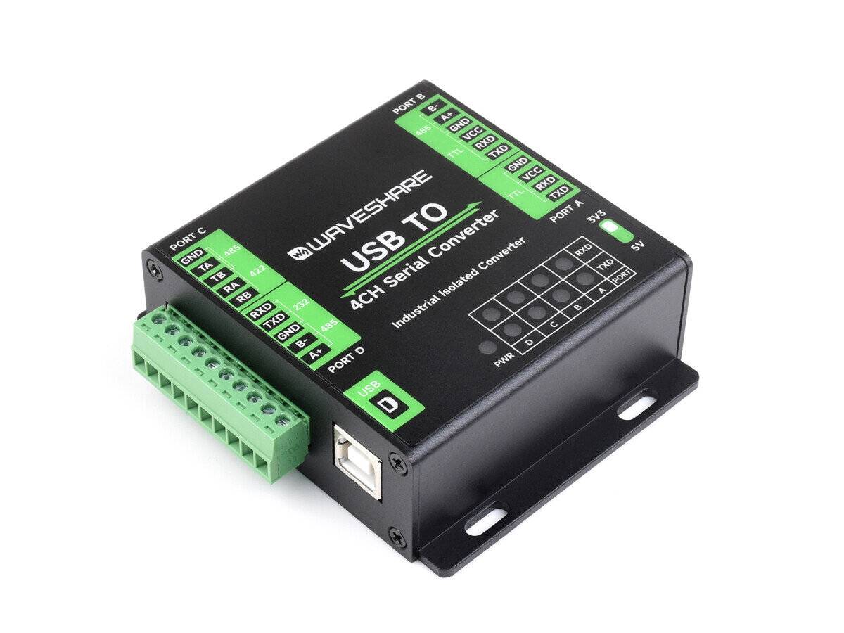 WaveShare Industrial USB to 4CH Serial Converter FT4232HL Supports USB to RS232/485/422/TTL-0