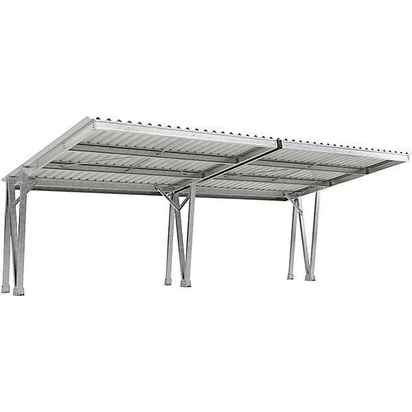 Fahrzeugüberdachung EcoCover mit Stahldach Doppeleinheit 4 Stellplätze verzinkt HxBxT 3730 x 10320 x 5425 mm.