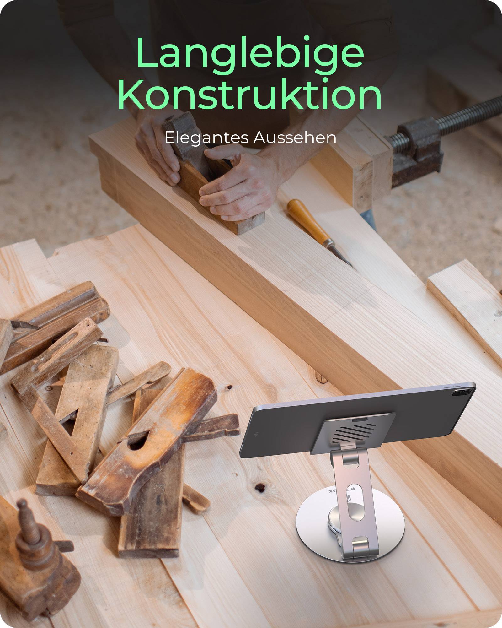 IB-TH201-R, Tablet & Smartphone Halter, rotierend, höhenverstellbar, Aluminium, für Tablets bis 12,9" (32,8 cm)-2