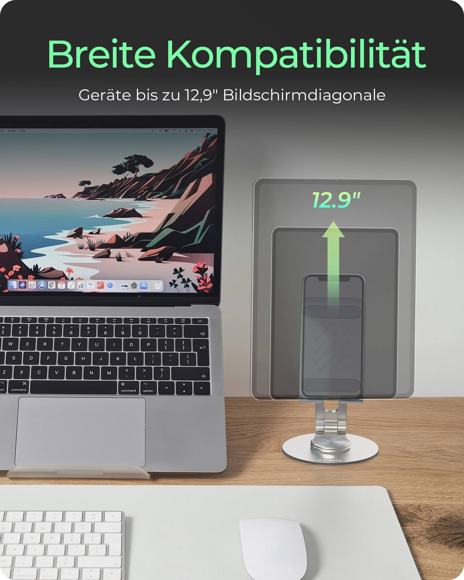 IB-TH201-R, Tablet & Smartphone Halter, rotierend, höhenverstellbar, Aluminium, für Tablets bis 12,9" (32,8 cm)-3