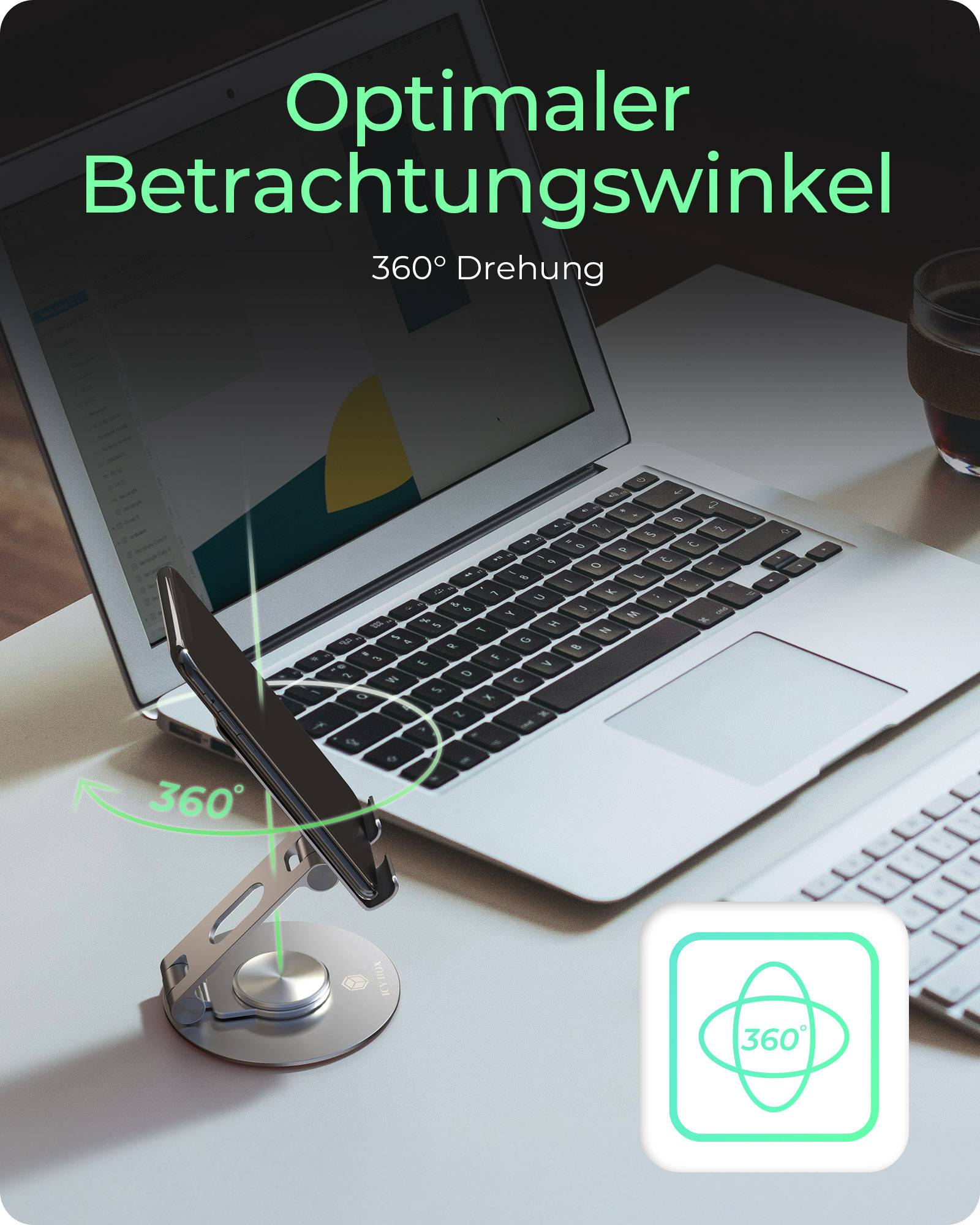 IB-TH201-R, Tablet & Smartphone Halter, rotierend, höhenverstellbar, Aluminium, für Tablets bis 12,9" (32,8 cm)-4