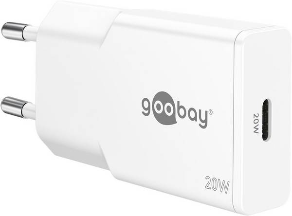 Goobay 75722 USB-C GaN Schnellladegerät Slim (20 W), Power Delivery, superflaches Design, Reiseladegerät, Weiß