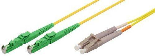 LWL Patchkabel, 9/125 µm, OS2-Faser, 2x E2000/APC 8° Stecker / LC Duplex Stecker, 5,0 m, gelb