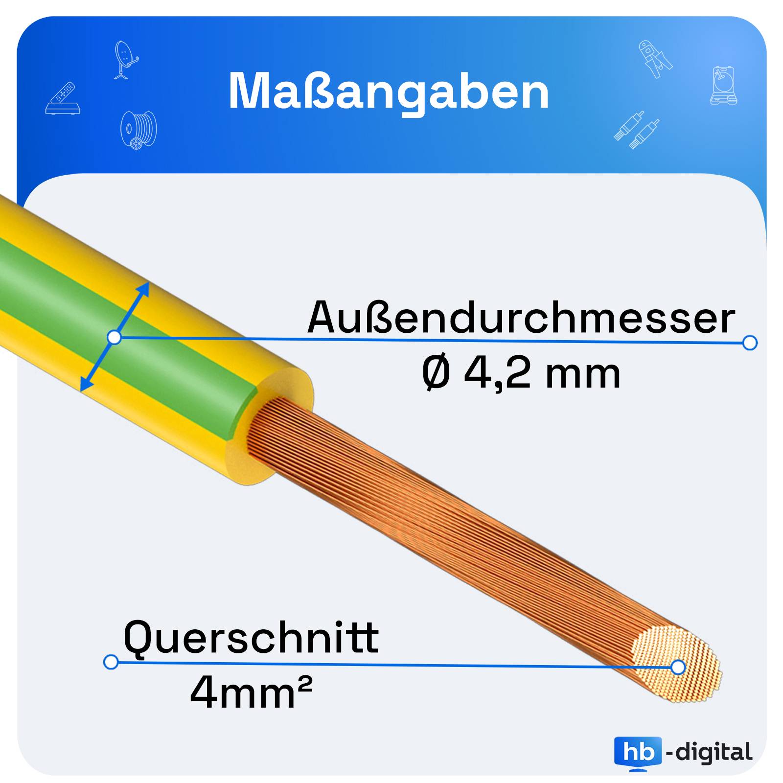 hb-digital 15m PVC Aderleitung H07V-K Erdungskabel 4mm2 Erdungsleitung flexibel-2