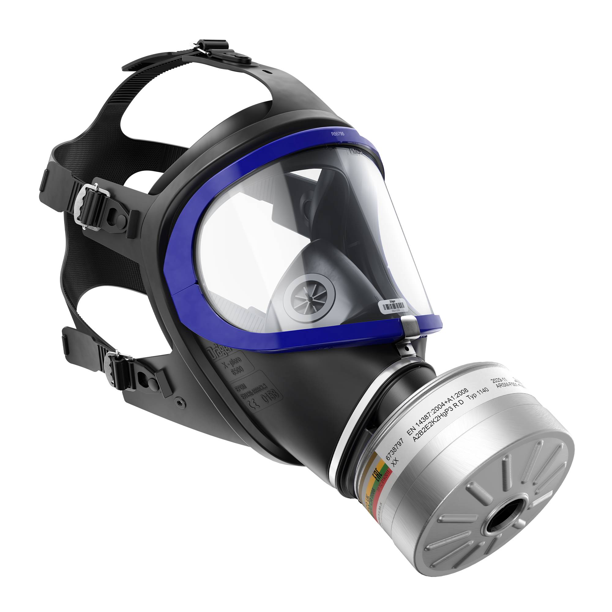 Dräger Atemschutzmaske X-plore 6300 Gasmaske EPDM-PC-RA-K/BL Vollmaske EPDM/PC, EN 136, mit Sprechmembran-1