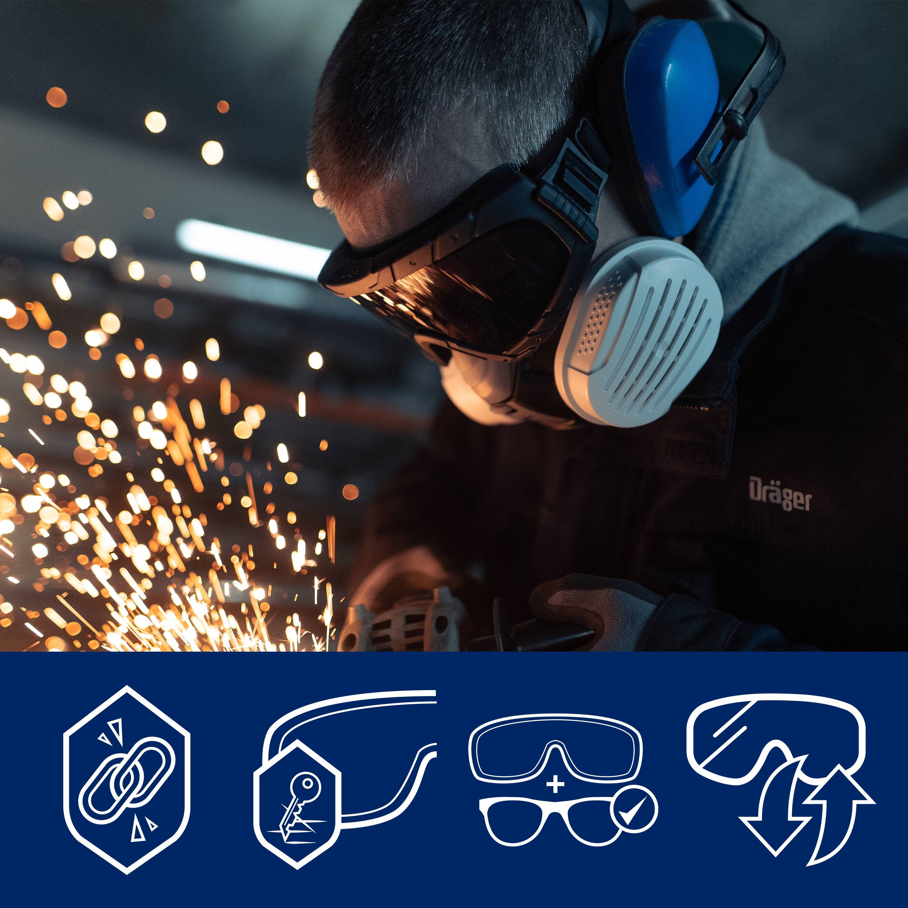 Dräger Vollsichtbrille X-pect 4800 Sicherheitsbrille mit beschlagfreien und kratzfesten Doppelvisier - Farbe Schwarz-3