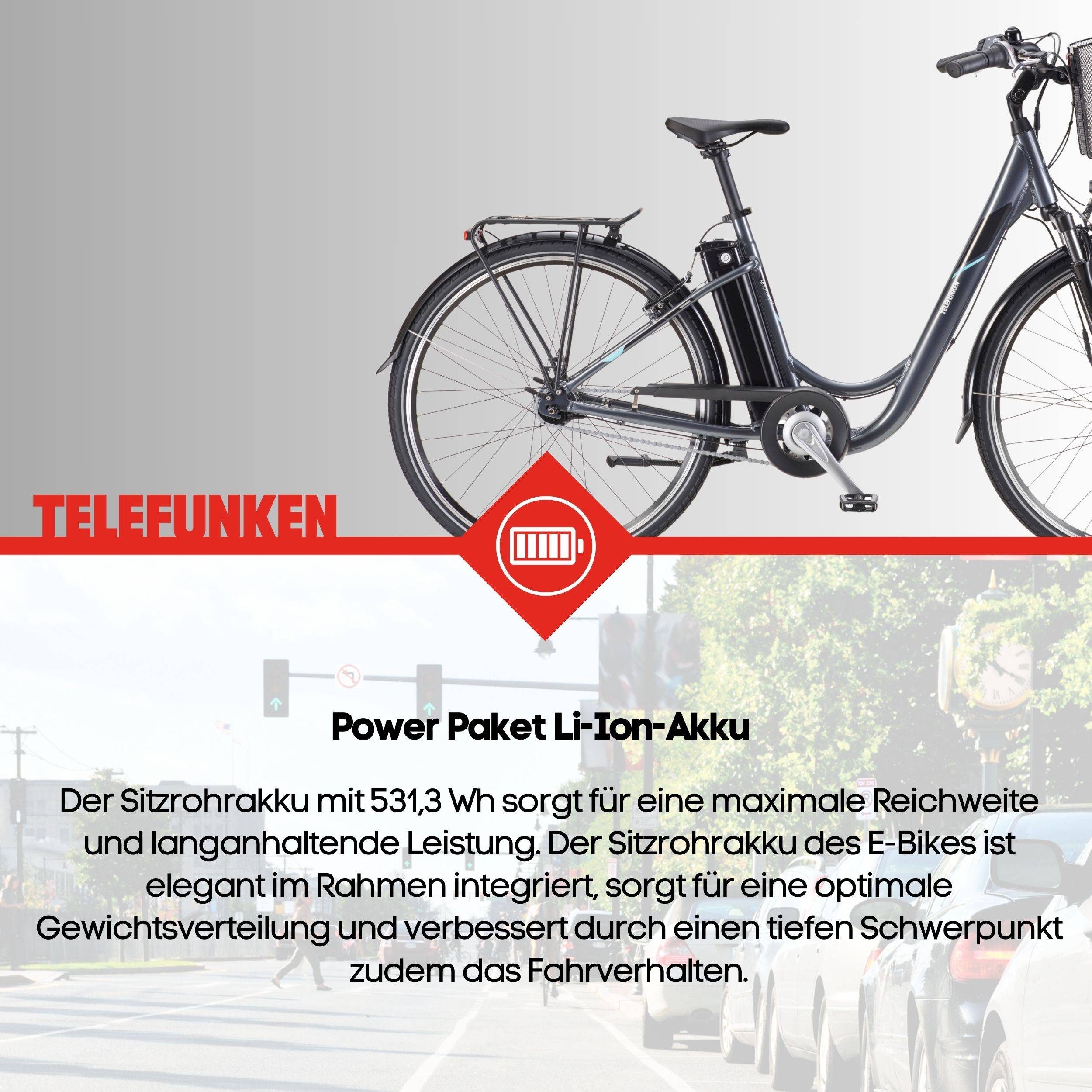 Telefunken E-Bike RC840 28 Zoll mit 7-Gang Shimano Nabenschaltung / Frontmotor 250W / Sitzrohrakku 531,3 Wh / anthrazit-3