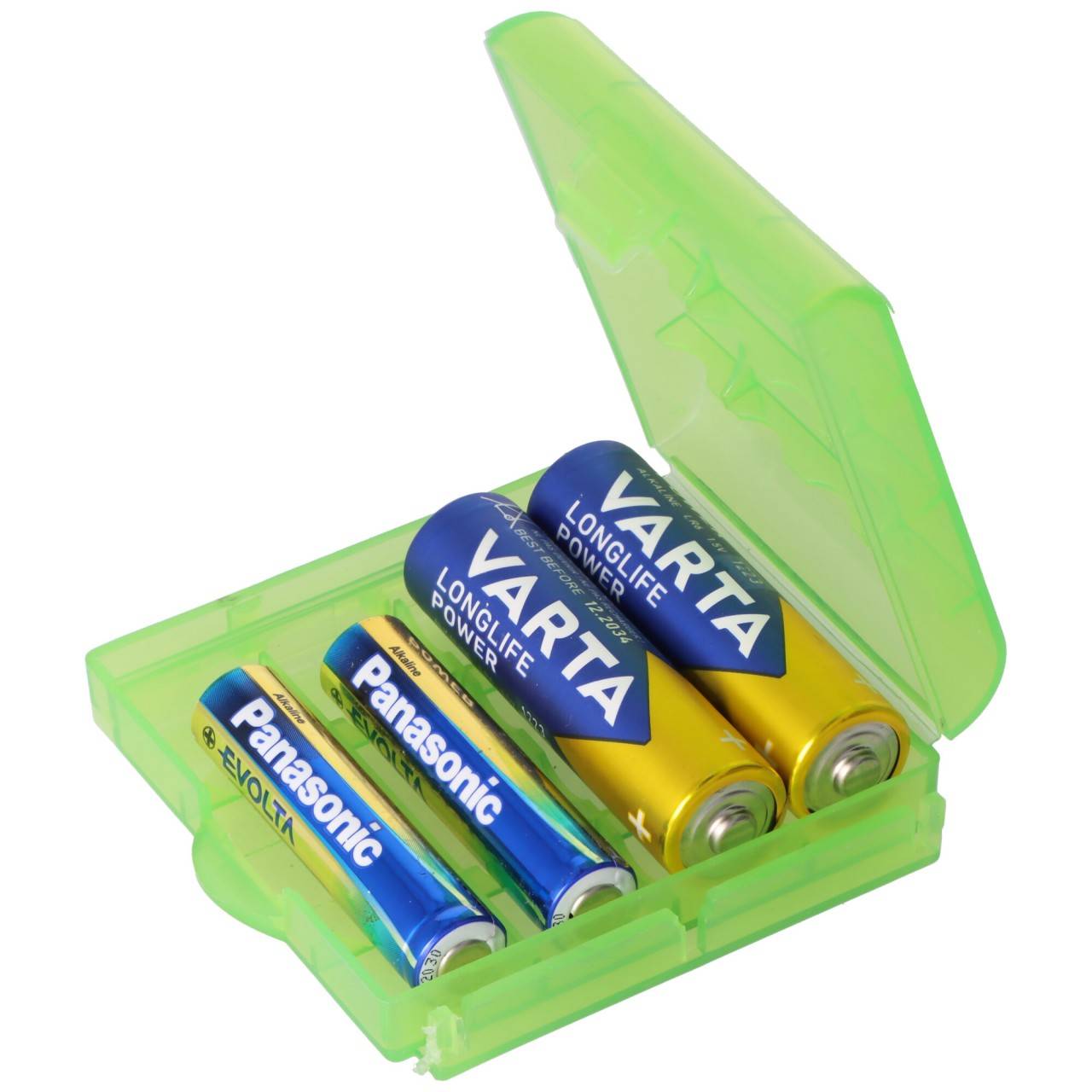 Aufbewahrungsbox für 4x AA Mignon oder 4x 14500 Akkus, max. Batterielänge 50,6mm, grün-1