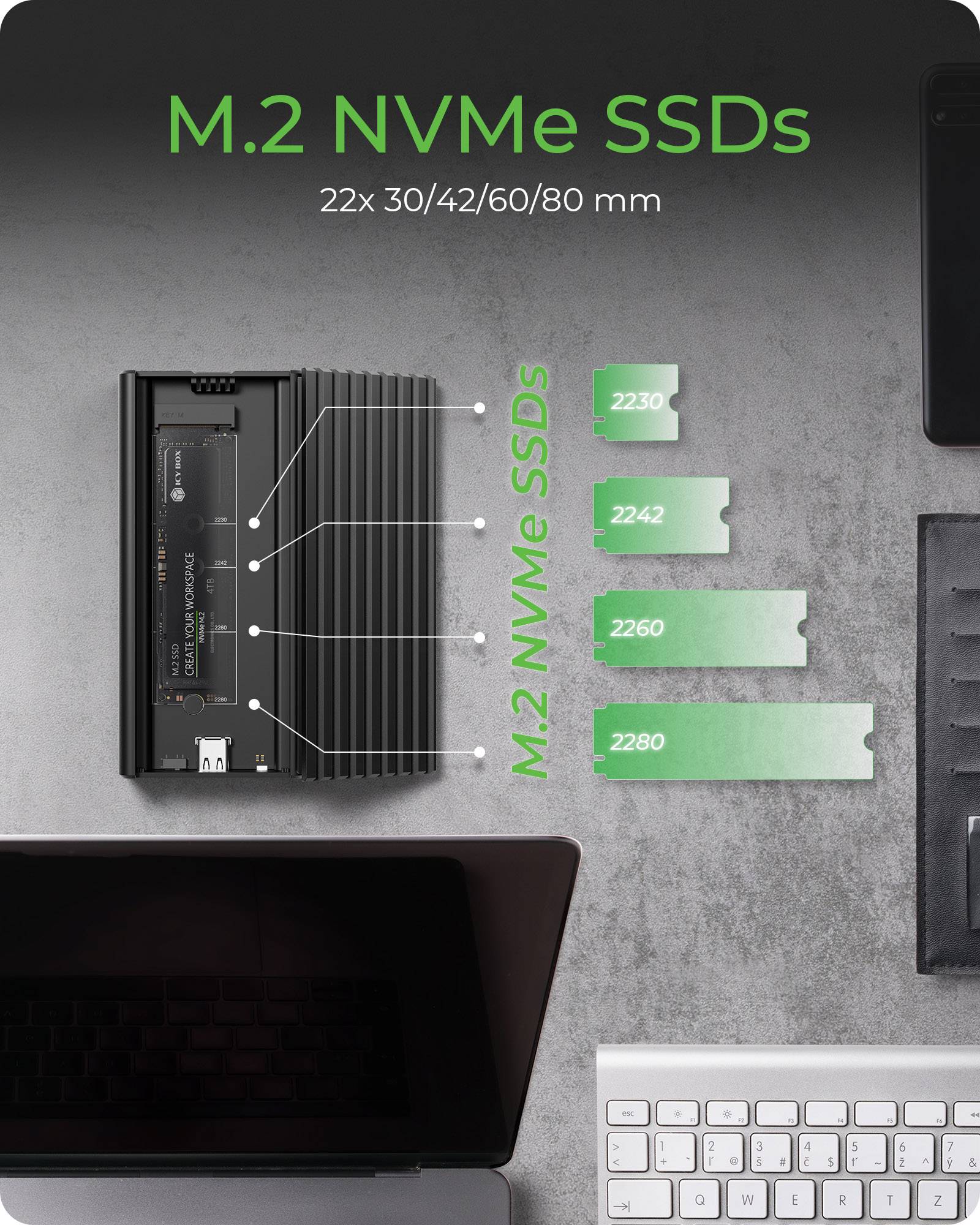 IB-1917M-C32a, Gehäuse für NVMe M.2 SSD zu Type-C® USB 3.2 Gen 2x2, 20 Gbit/s-2
