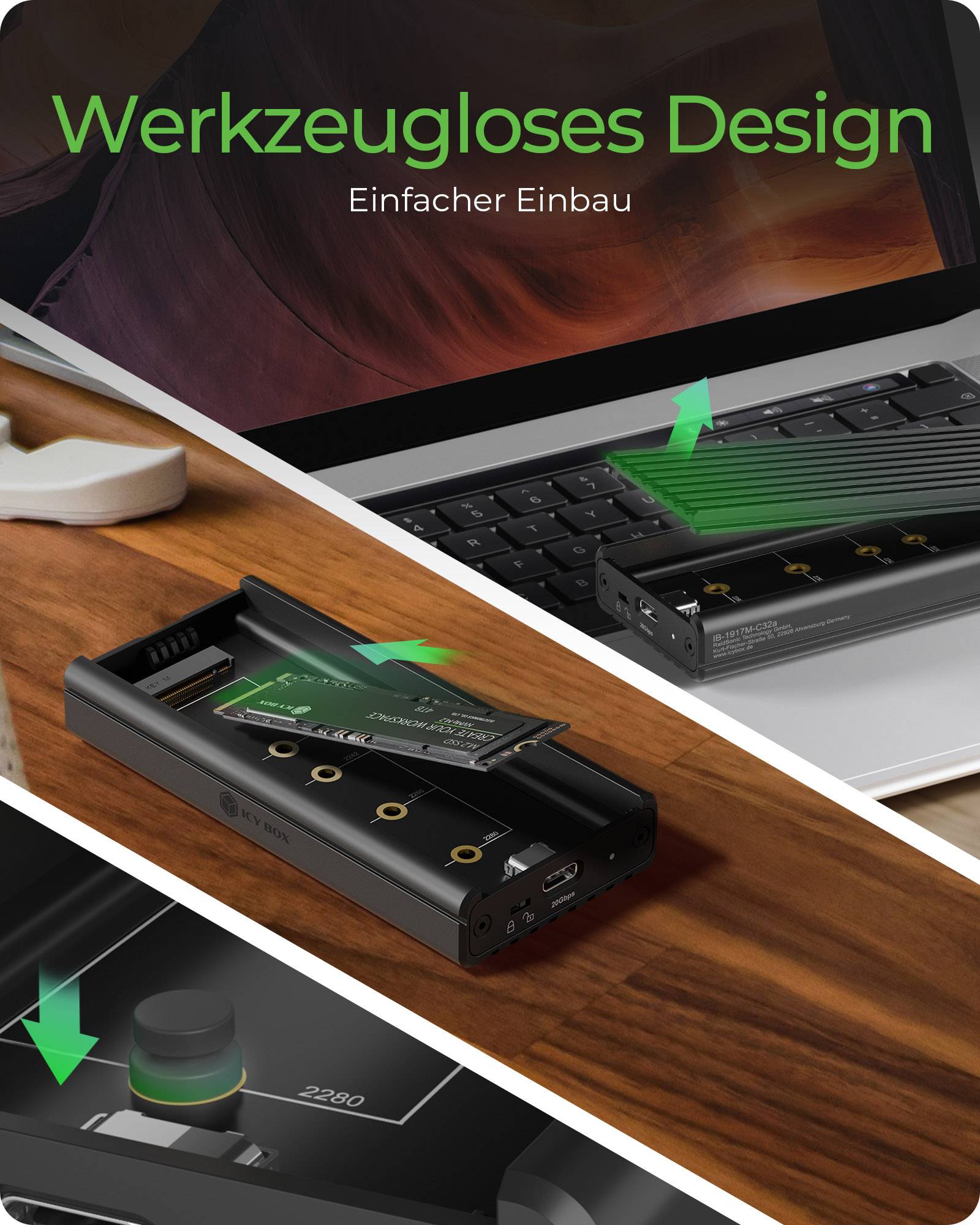 IB-1917M-C32a, Gehäuse für NVMe M.2 SSD zu Type-C® USB 3.2 Gen 2x2, 20 Gbit/s-3