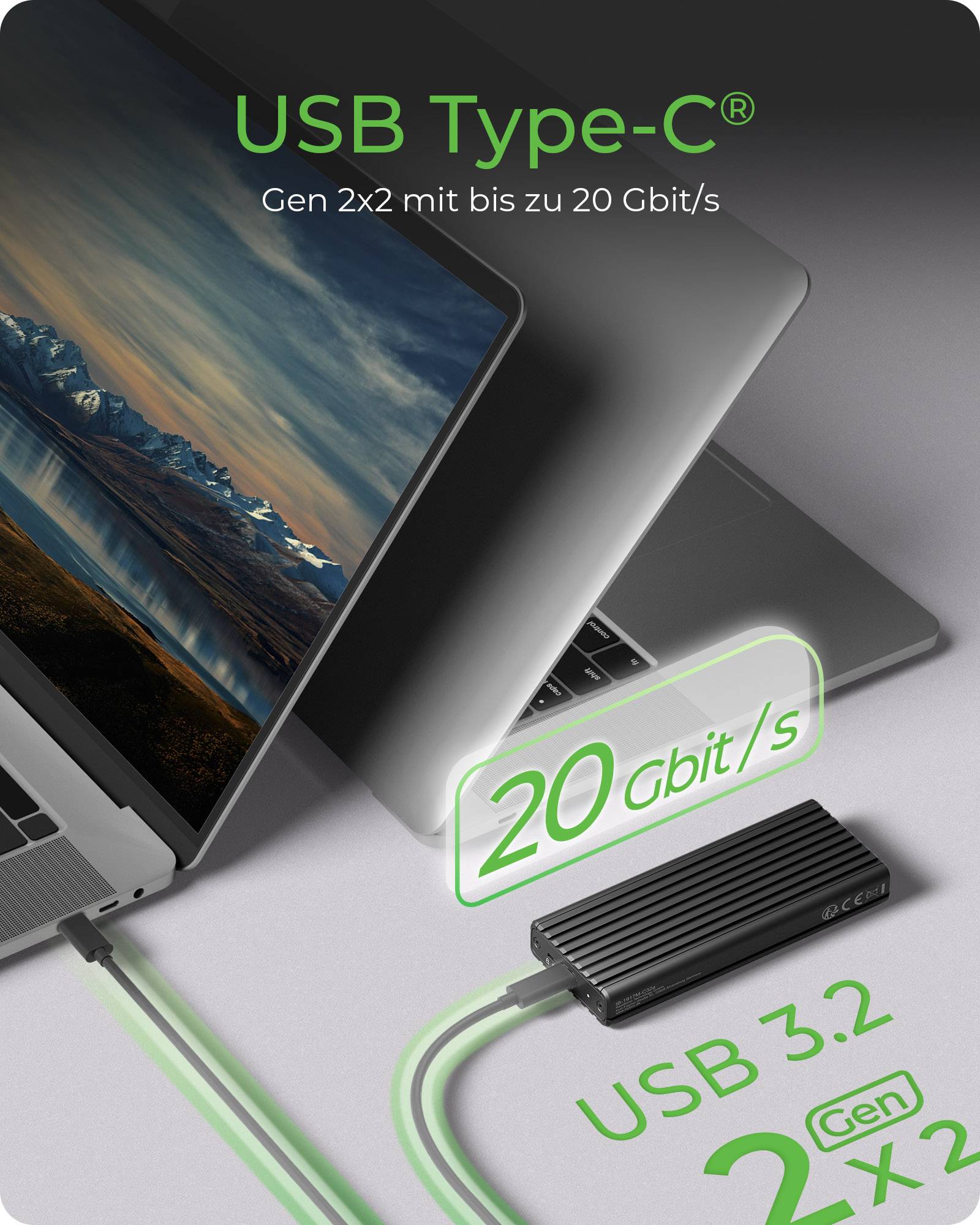 IB-1917M-C32a, Gehäuse für NVMe M.2 SSD zu Type-C® USB 3.2 Gen 2x2, 20 Gbit/s-4