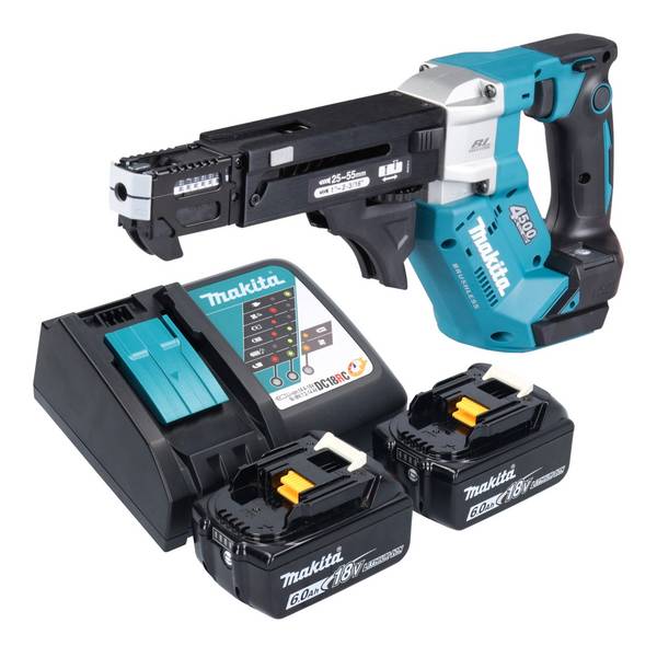 Makita DFR 552 RG Akku Magazinschrauber 18 V 25 - 55 mm Brushless + 2x Akku 6,0 Ah + Ladegerät