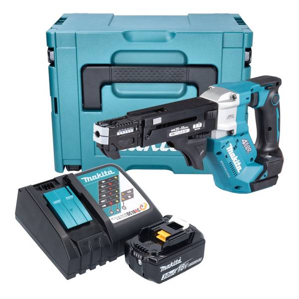 Makita DFR 552 RF1J Akku Magazinschrauber 18 V 25 - 55 mm Brushless + 1x Akku 3,0 Ah + Ladegerät + Makpac
