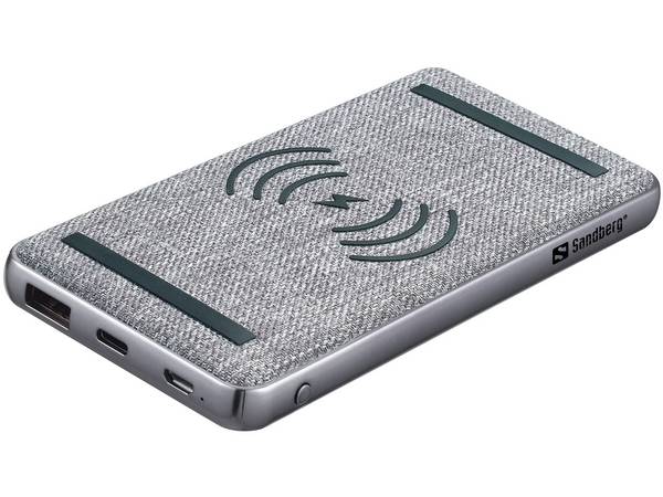 SANDBERG Induktive Power Bank Li-Pol 10000 mAh 37 Wh 3 A PD QC 2 Ausgabeanschlussstellen USB USB-C auf Kabel: Micro-USB