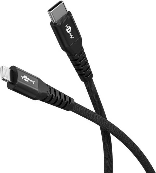 Goobay 74514 Lightning auf USB C Ladekabel 60W / softes Textilkabel 480 Mbits / USB 2.0 /  Schwarz / 0.5m