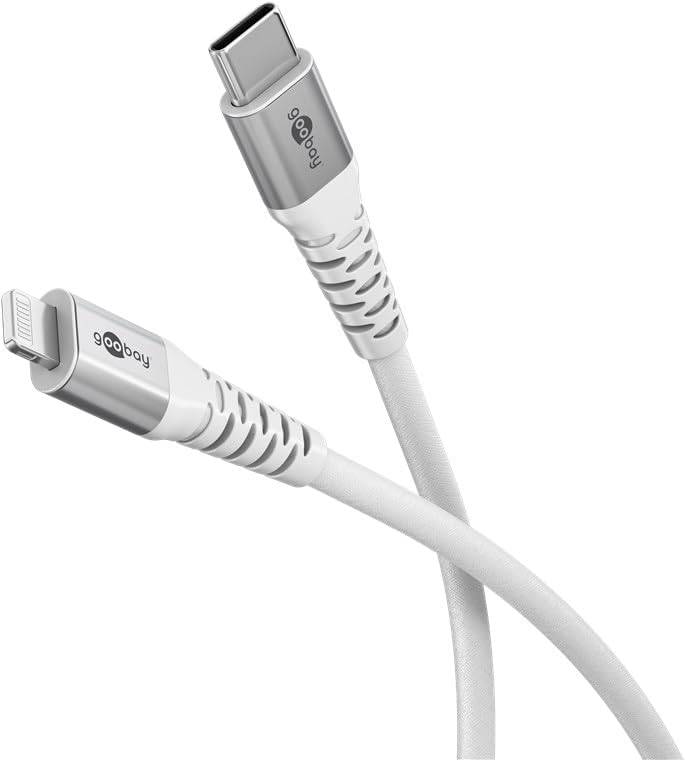 Goobay 74521 Lightning auf USB C Ladekabel 60W / softes Textilkabel 480 Mbits / USB 2.0 / Weiß / 3m-0