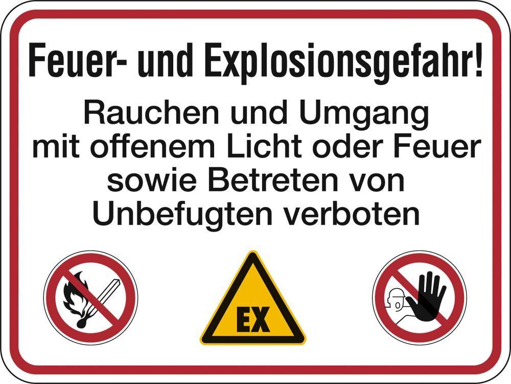 Hinweisschild, Brandschutzkennzeichnung, Feuer und Explosionsgefahr, Alu, 400x300 mm-0