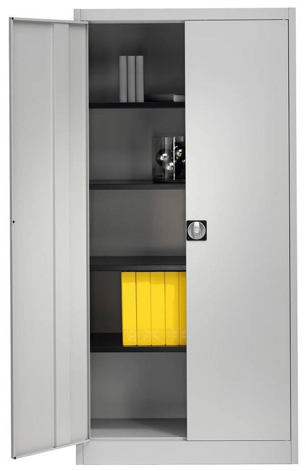 Aktenschrank mit Flügeltüren, Büroschrank, BxTxH 950x420x1950 mm, 4 lack. Böden, 65 kg Traglast/Boden, RAL 9010 reinweiß