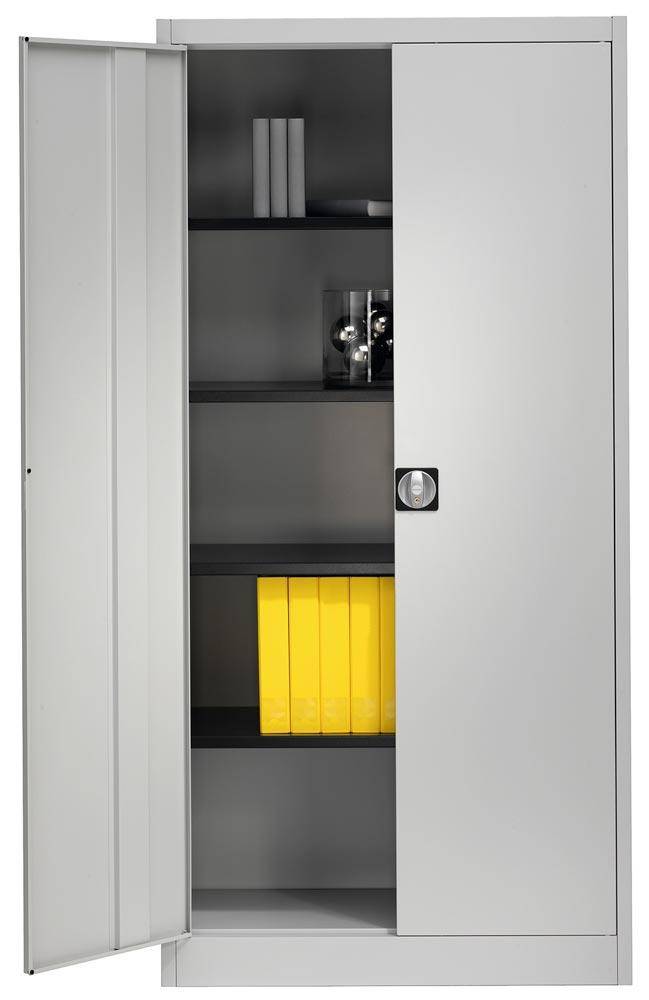 Aktenschrank mit Flügeltüren, Büroschrank, BxTxH 950x420x1950 mm, 4 lack. Böden, 65 kg Traglast/Boden, RAL 9010 reinweiß-0