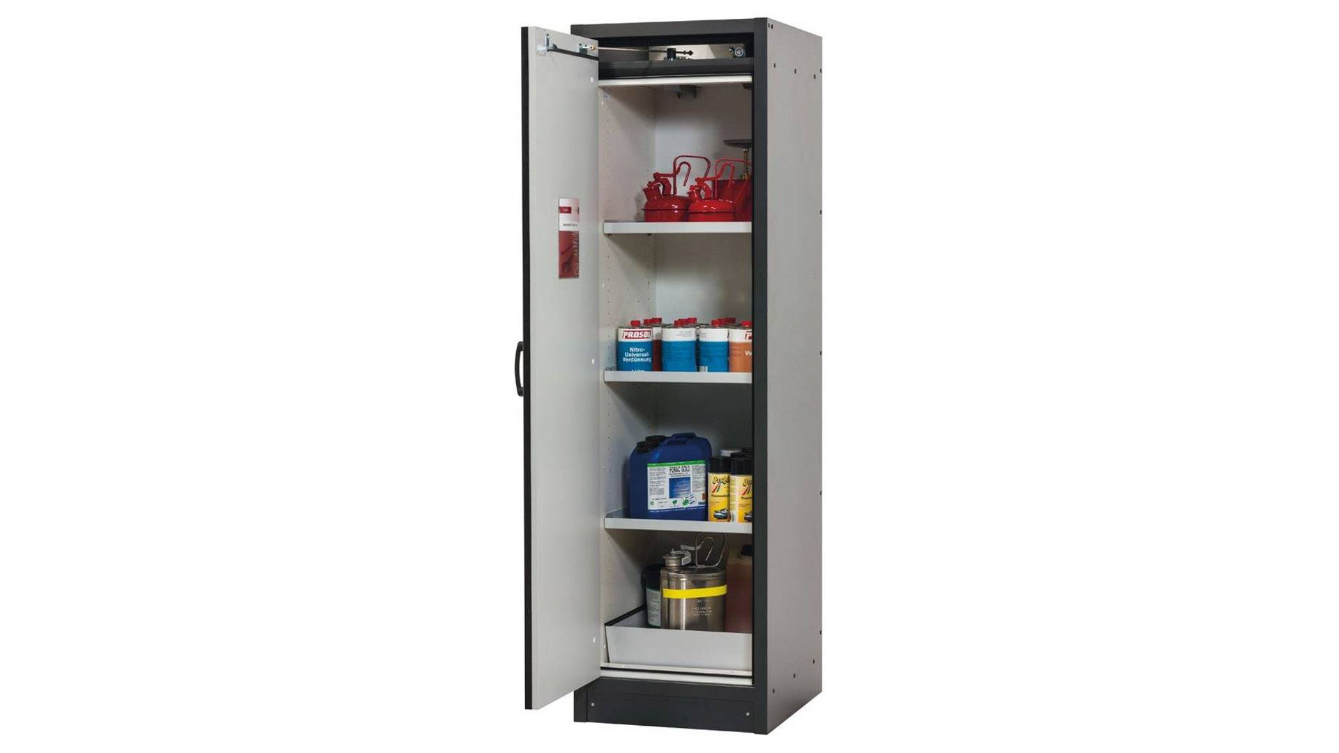 Gefahrstoffschrank, Sicherheitsschrank Typ 30 - ca. 2 x 0,6 x 0,6 m - Türanschlag links - 3 Fachböden - mit Lochblech --0