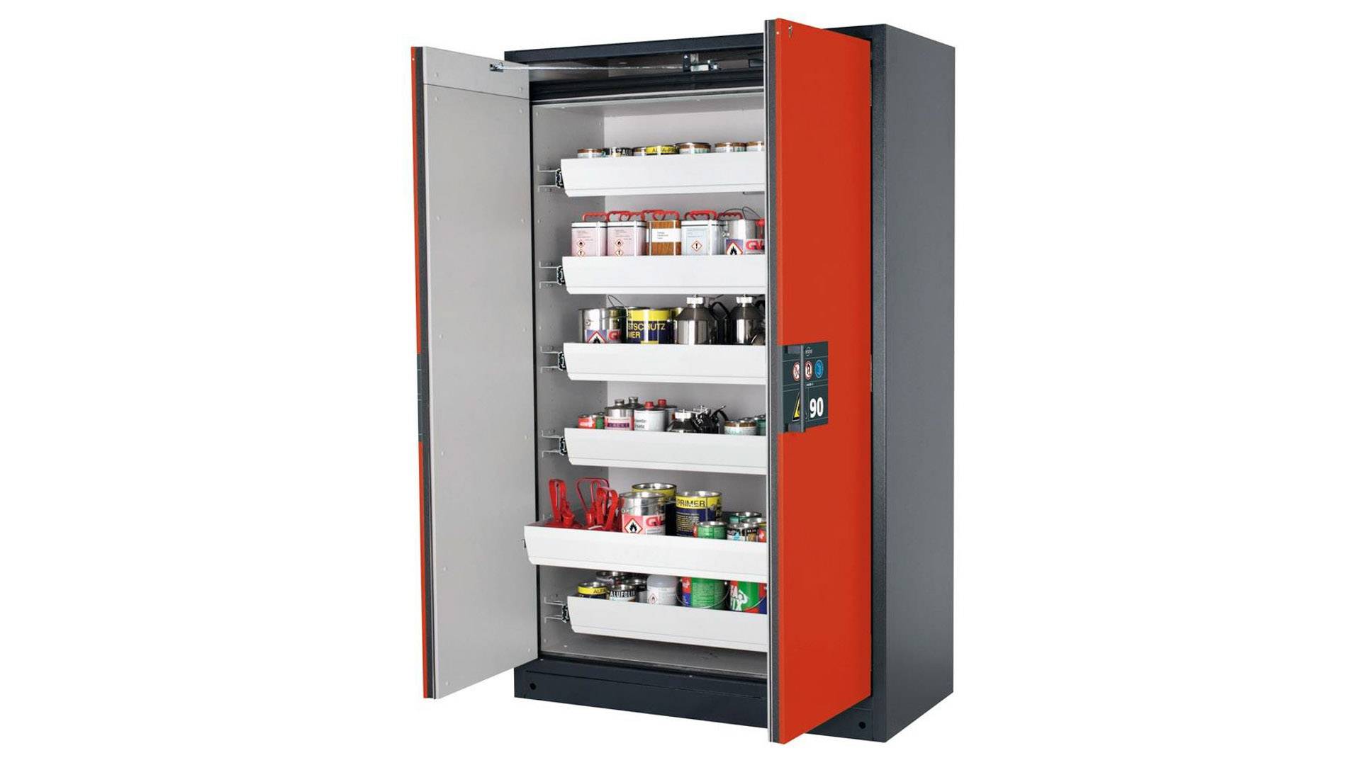 Gefahrstoffschrank - 1.953x1.193x615 mm - 6 Auszugswannen - Stahl - Front verkehrsrot-0