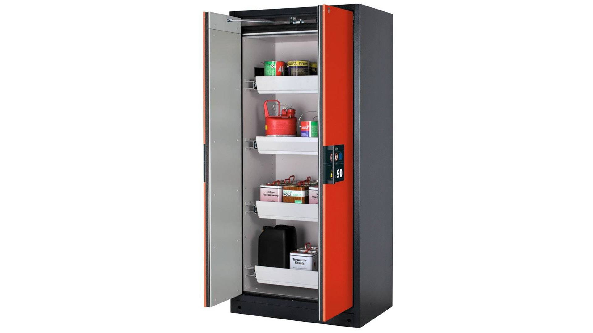 Gefahrstoffschrank, BxTxH 893x615x1953 mm, 4 Auszugswannen, inkl. TSA, AGT, RAL 7016/3020-0