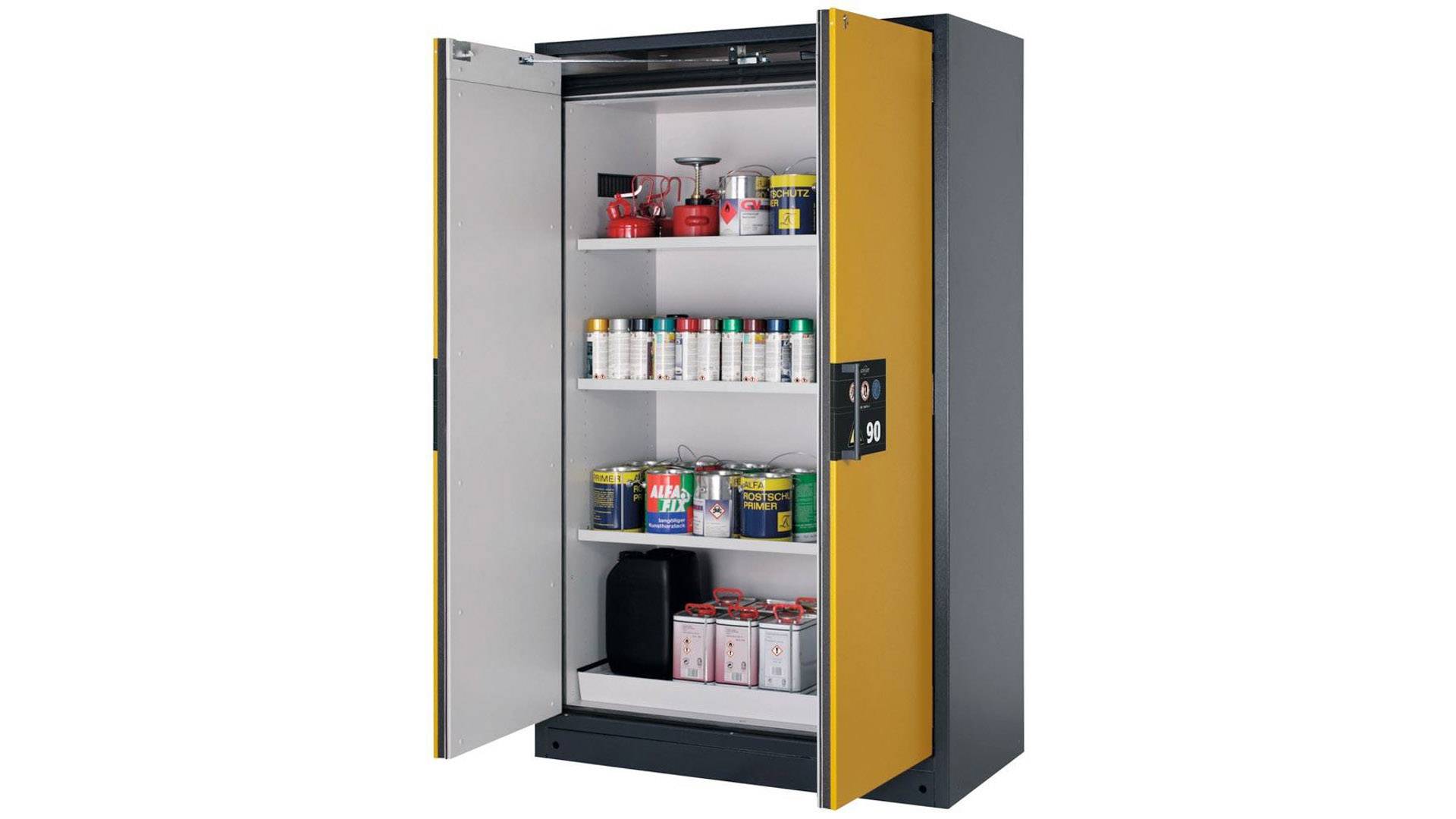Gefahrstoffschrank - 1.953x1.193x615 mm - 3 Fachböden - Lochblech - Front goldgelb-0