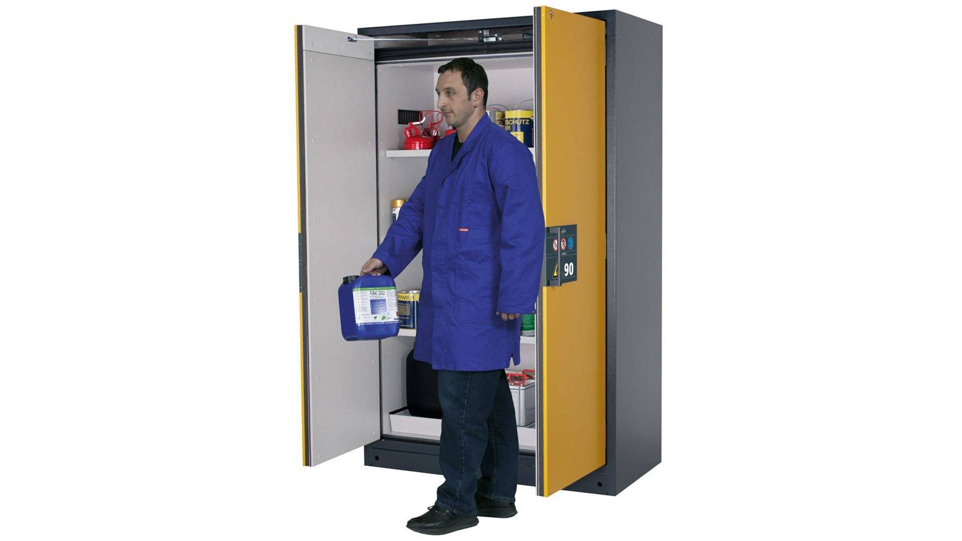 Gefahrstoffschrank - 1.953x1.193x615 mm - 3 Fachböden - Lochblech - Front goldgelb-1