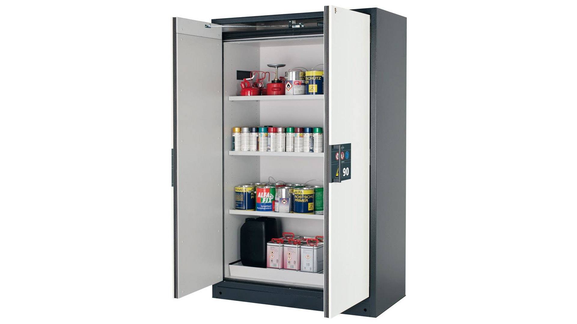 Gefahrstoffschrank - 1.953x1.193x615 mm - 3 Fachböden - Lochblech - Front reinweiß-0