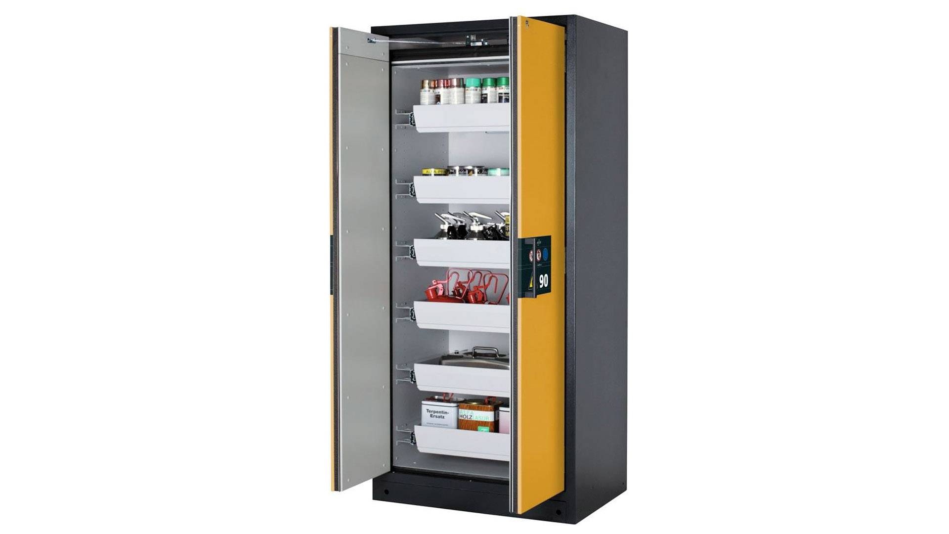 Gefahrstoffschrank, BxTxH 893x615x1953 mm, 6 Auszugswannen, inkl. TSA, AGT, RAL 7016/1004-0