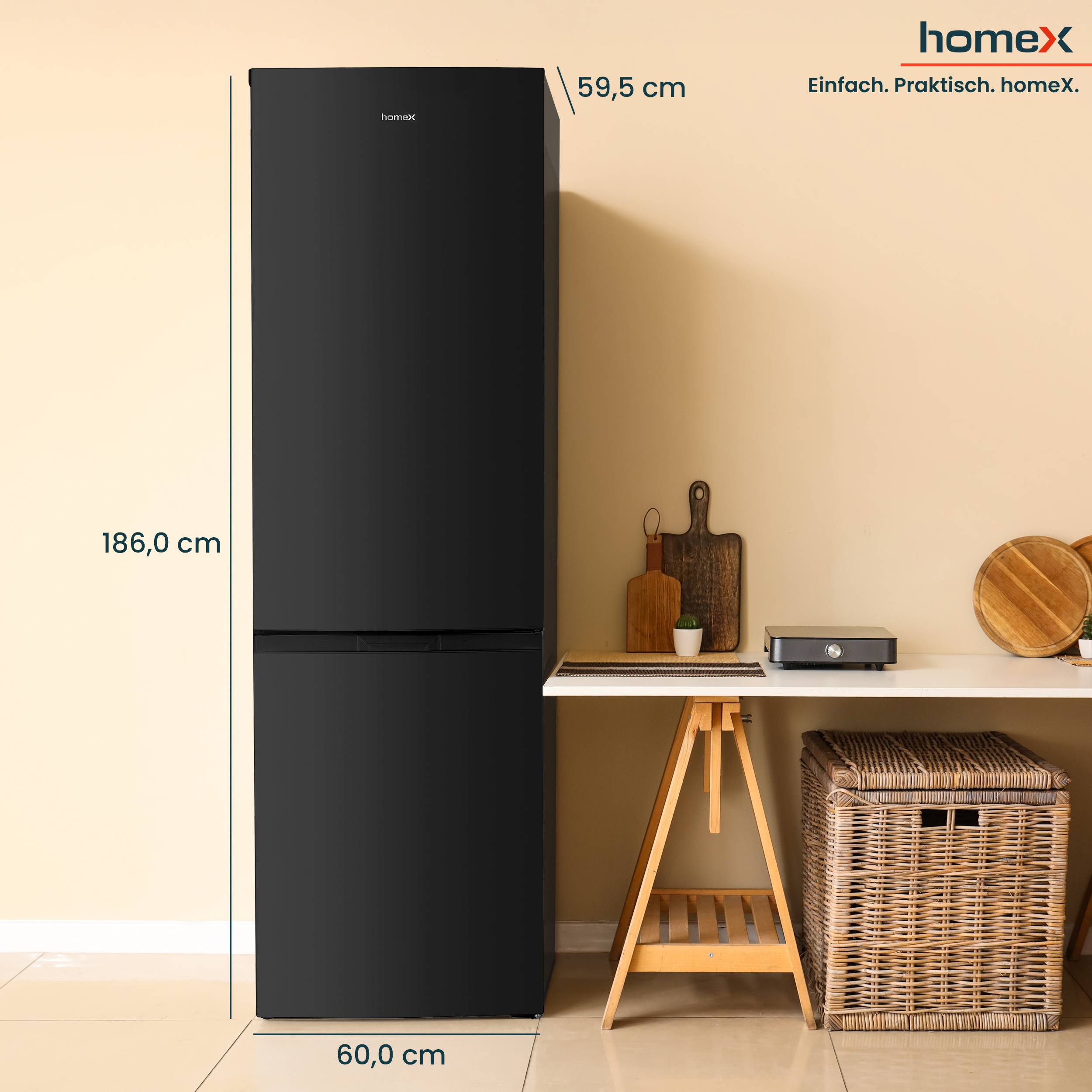 homeX Kühlschrank mit Gefrierfach, Kühl-Gefrierkombination freistehend, groß - 315 L, Super-Frost-Funktion, CFS3151C-B-4