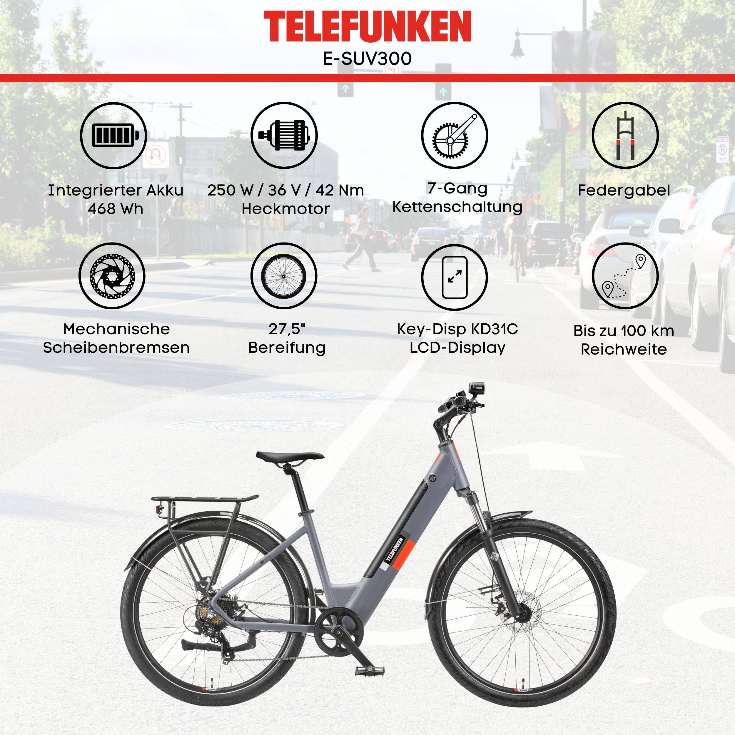 Telefunken City SUV E-Bike | Elektrofahrrad 27,5 Zoll | Heckmotor| 7-Gang Kettenschaltung | 468 Wh Akku | Pedelec-4