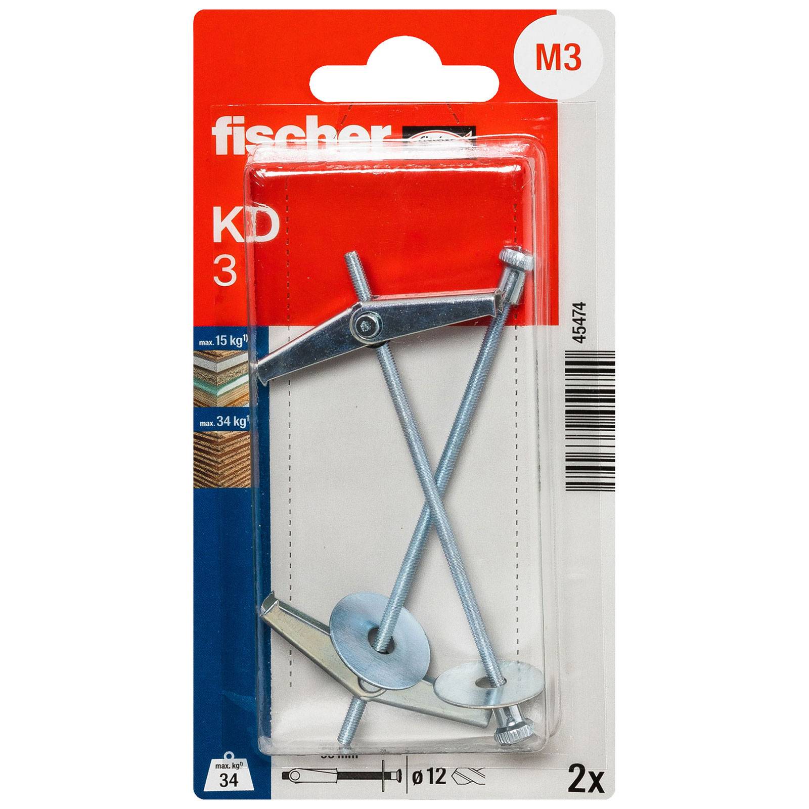 Kippdübel Hohlraumdübel mit Spannfeder fischer SB-Pack 2er-3