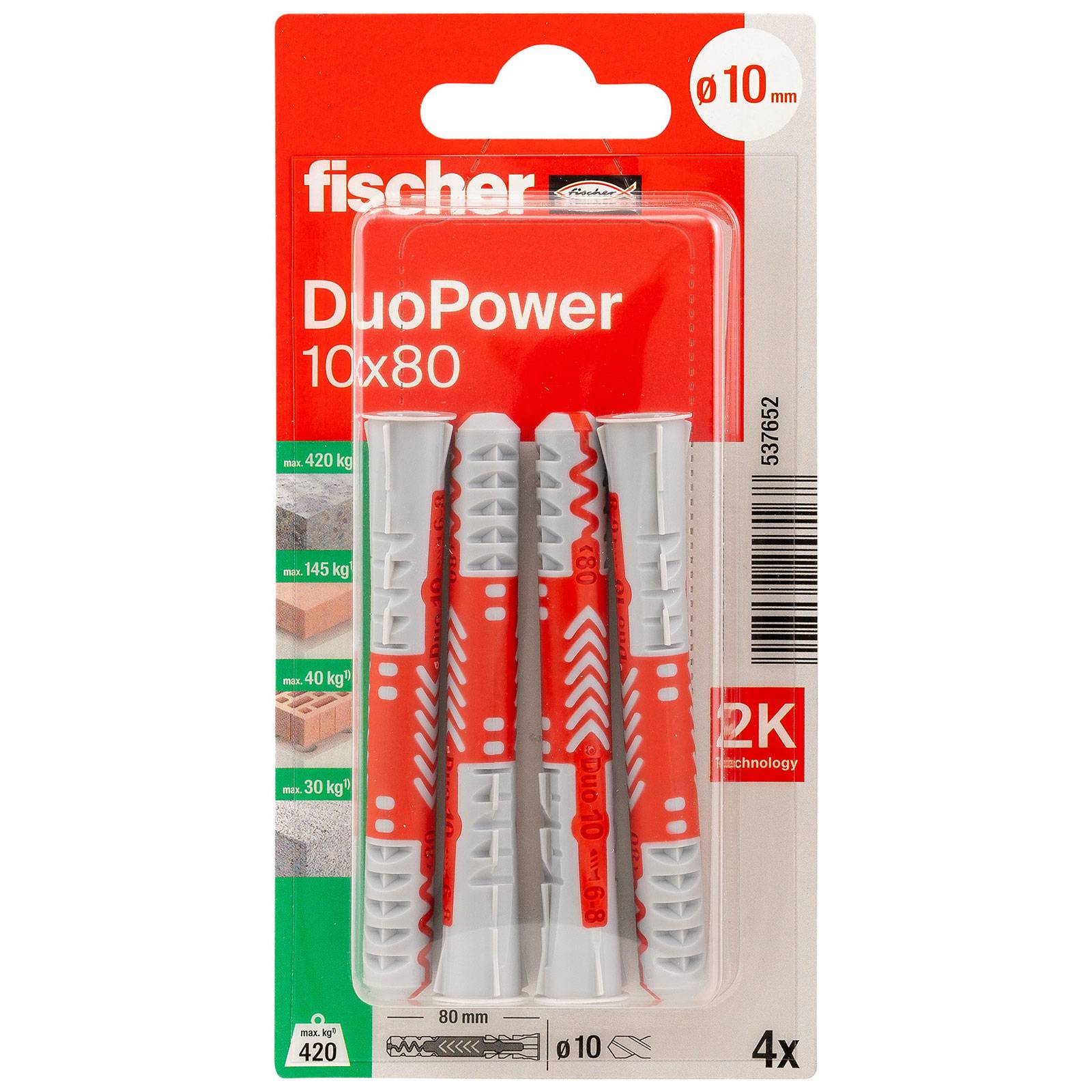 Dübel 10x80 K fischer Duopower SB-Pack 4er-3