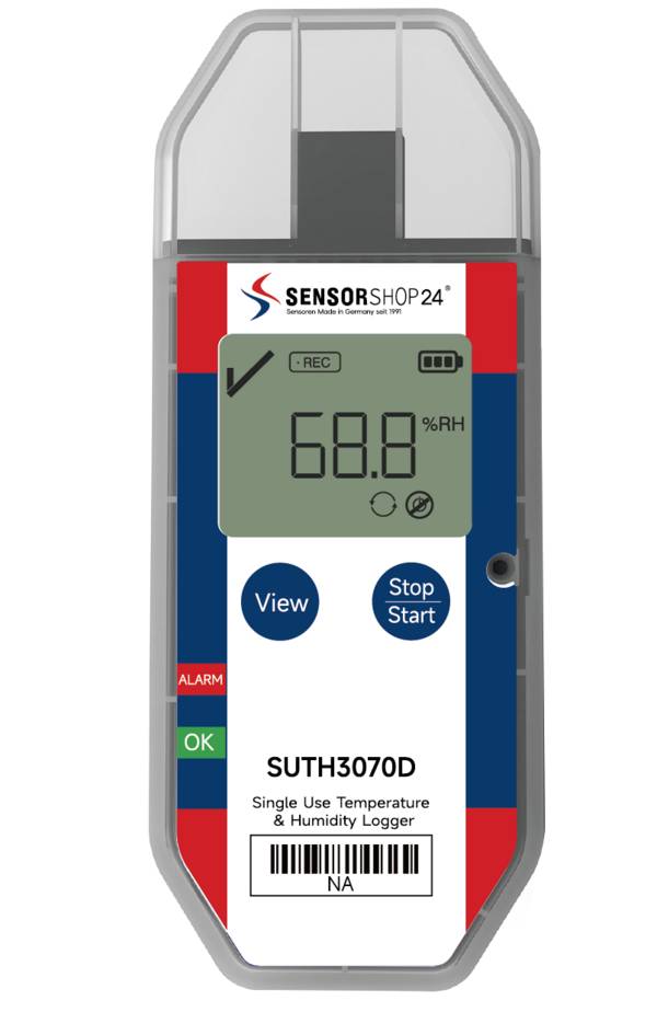 Single-Use Temperatur- & Feuchtigkeitsdatenlogger mit Display (-30°C - 70°C)