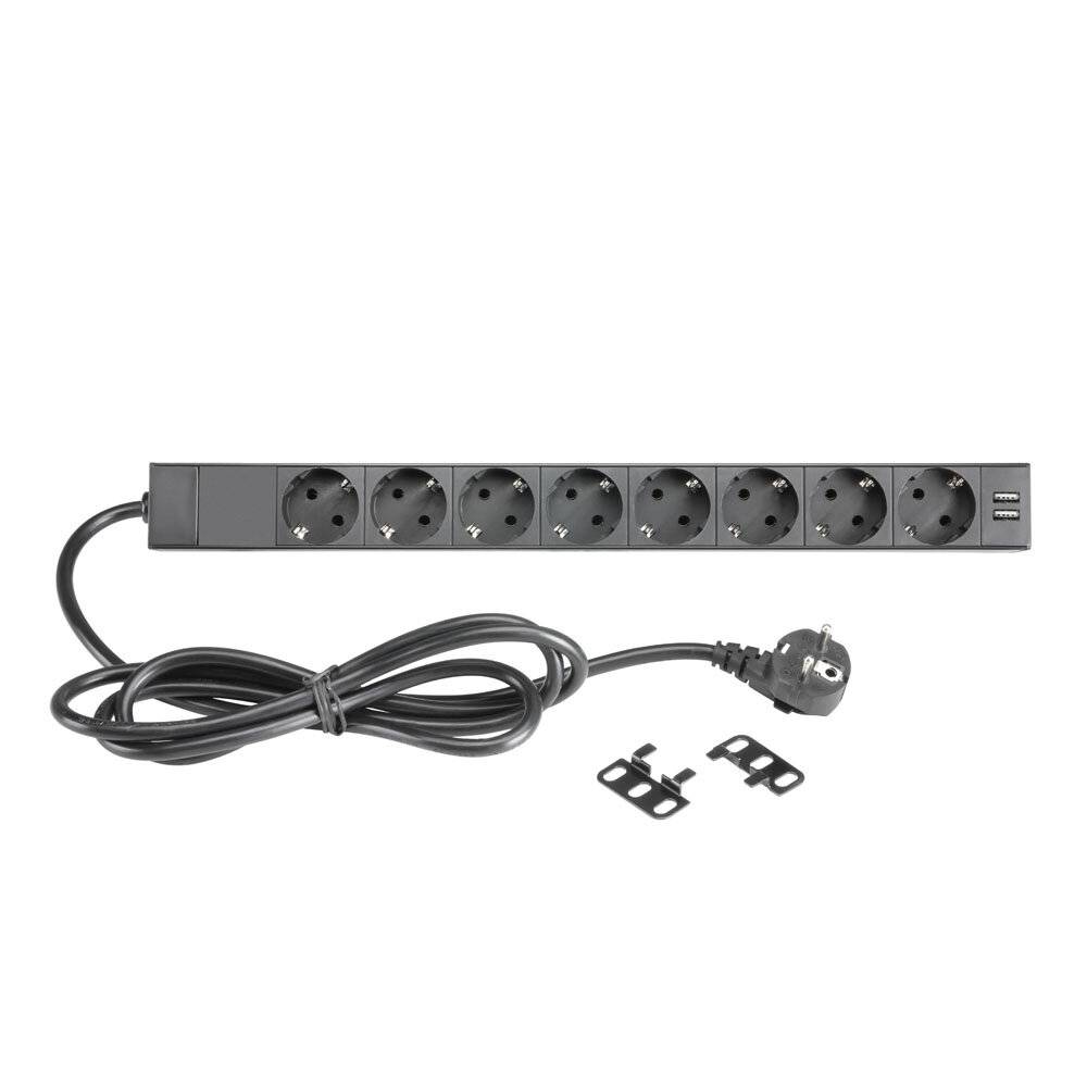 8-fach 19" Steckdosenleiste mit Schalter und 2 USB-Ladebuchsen-5