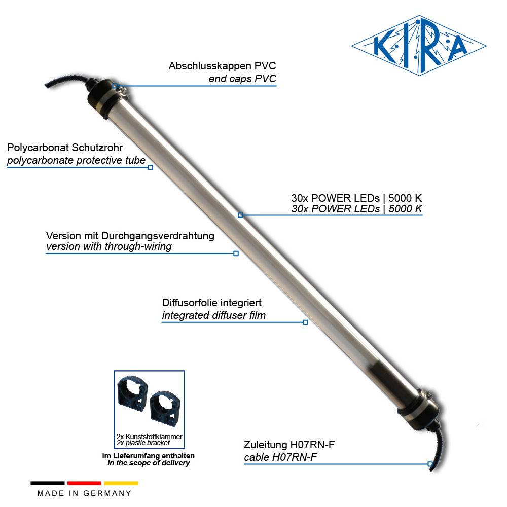 KIRA KE-LED-EA 5030-P/ 42-05-0,5-0-D KL IP65 Rohrleuchte Durchgangsverdrahtung 42 Volt 2400 lm-1
