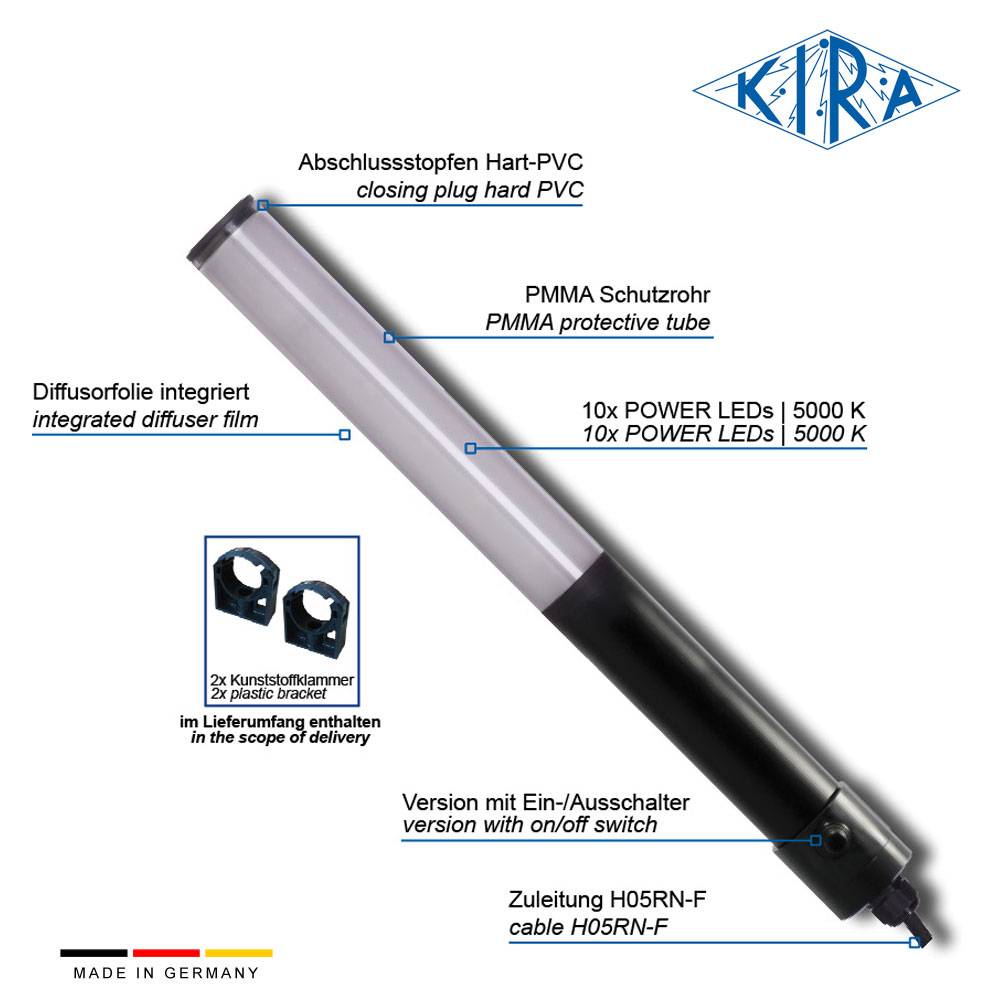 KIRA KE-LED-EA 4010-P/ 42-5-0-S HB IP65 Rohrleuchte mit Schalter 42 Volt 850 lm-2