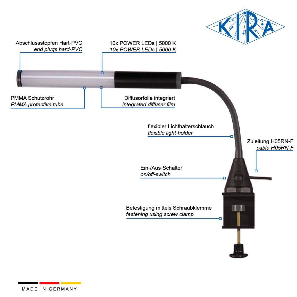 KIRA KE-LED 4010-P/A-K 230 500mm Flexarm Arbeitsplatzleuchte mit Schraubklemme 230 Volt 780 lm-2