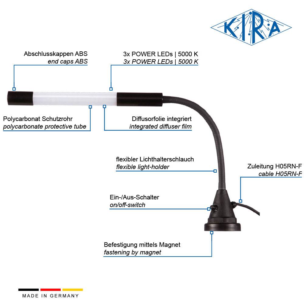 KIRA KE-LED 3003-P/A-M 230 400mm Flexarm Arbeitsplatzleuchte mit Magnet 230 Volt 250 lm-2